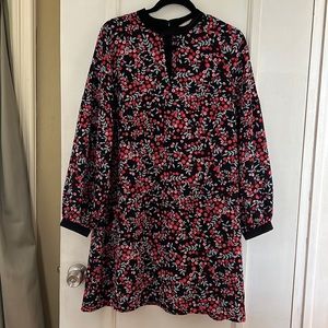 LOFT Floral Keyhole Velvet Trim Dress, Size Medium